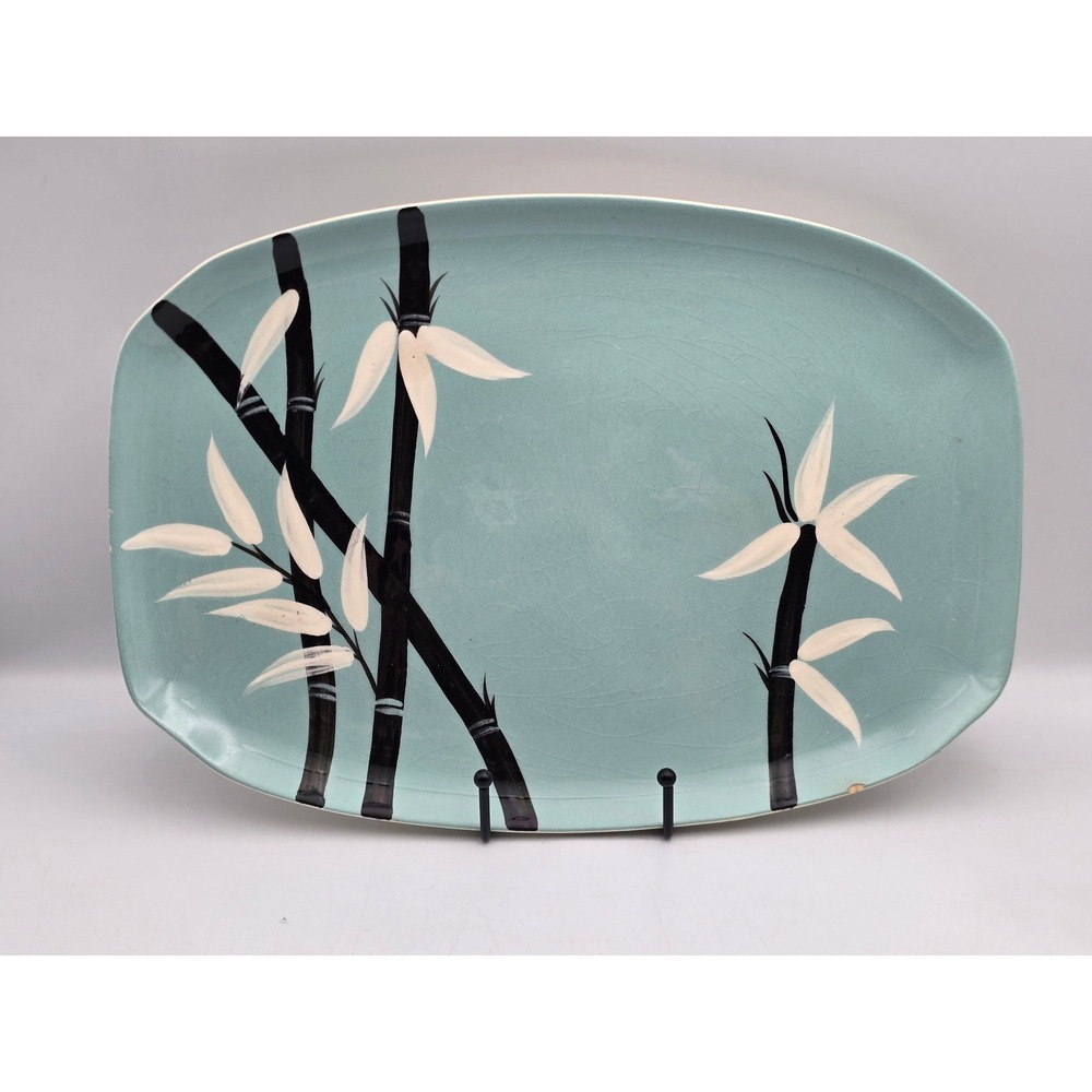 Weil Ware Platter Turquoise Fair Bamboo MCM California‎ Pottery 13.5in